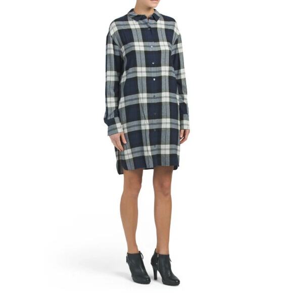Theory Blue Plaid Shirt Dress Size L - Picture 1 of 5
